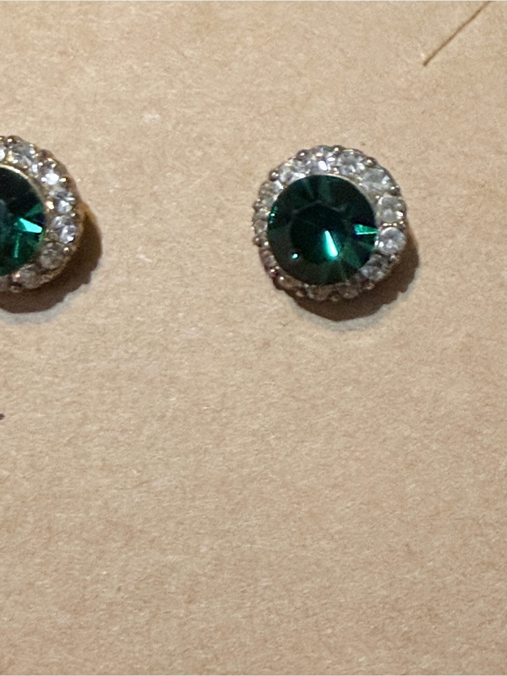 Emerald Green Crystal Halo Stud Earrings - Women Jewelry - Picture 2 of 5
